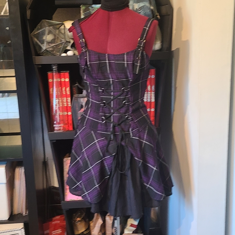 Purple Plaid Corset-Back Skater Dress - Picture 5 of 6